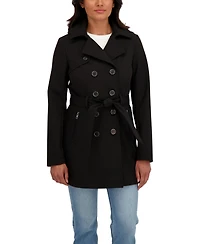 Sebby Collection Women's Belted Double Breasted Soft Shell Trench Coat With Detachable Hood