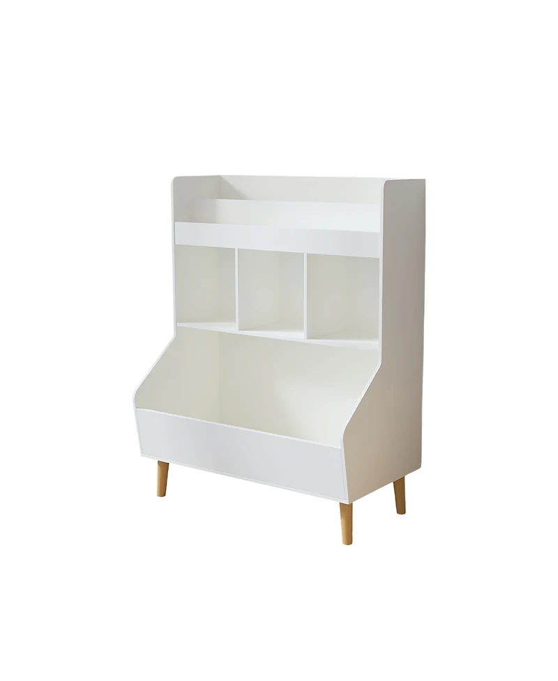 Jujabu 27.5 in. Wide White Kids Multifunctional Bookshelf and Toy Storage with Legs Toy Storage Organizer