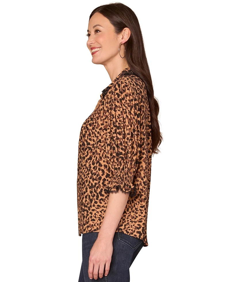 Democracy Petite Below Elbow Lantern Sleeve Top