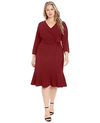 London Times Petite Side-Knit 3/4-Sleeve Midi Dress