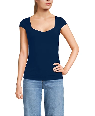 Lands' End Women's Cap Sleeve Tugless Double Layer Sweetheart Knit Top