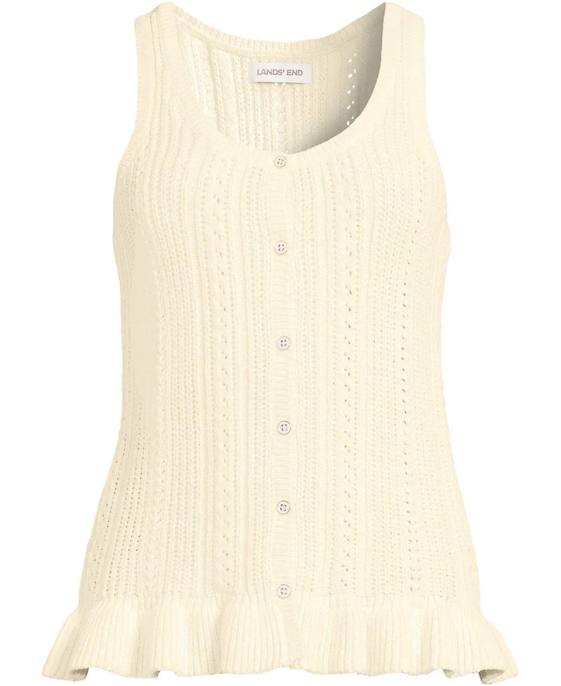 Lands' End Women's Cotton Boucle Ruffle Hem Sleeveless Sweater