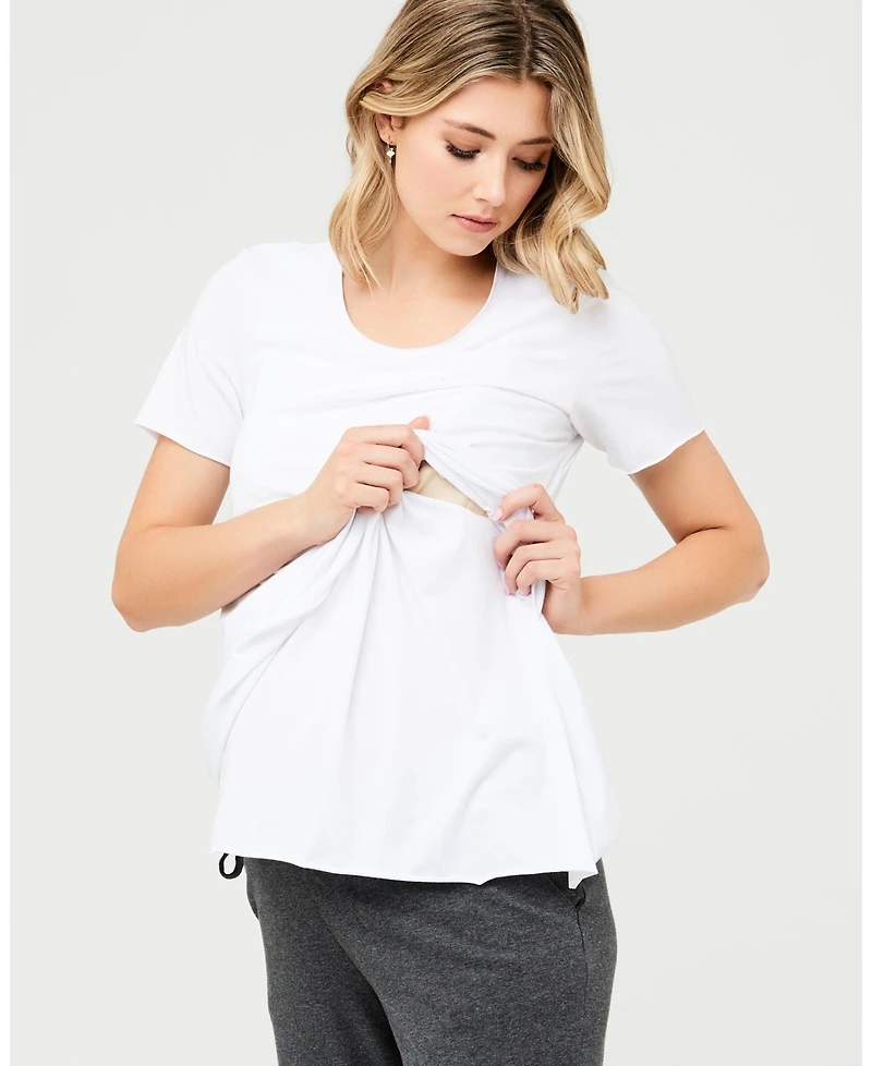 Ripe Maternity White Short Sleeve Raw Edge Nursing Top for