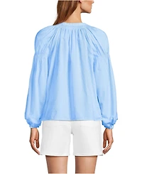 Lands' End Women's Cotton Voile Long Sleeve Raglan Smocked Top