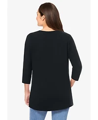 Woman Within Plus Perfect Three-Quarter Sleeve Crewneck Tee