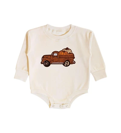 Sweet Wink Baby Boy Fall Truck Patch Long Sleeve Romper