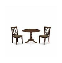East West Furniture DMCL3-mah-c 3 Piece Dining Room Set Consists of 1 Drop Leaves Dining Table and 2 Mahogany Linen Fabric Dining Room Chairs with Dou