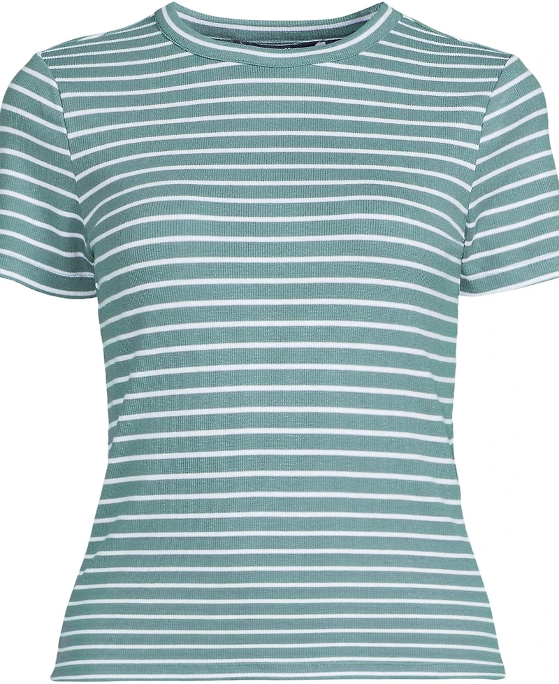 Lands' End Women's Drapey Rib Fitted Short Sleeve T-Shirt