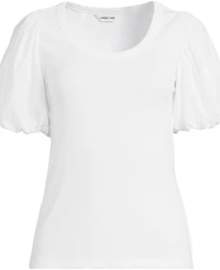 Lands' End Women's Plus Size Drapey Rib Puff Sleeve Scoop Neck Top