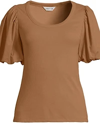 Lands' End Women's Plus Drapey Rib Puff Sleeve Scoop Neck Top