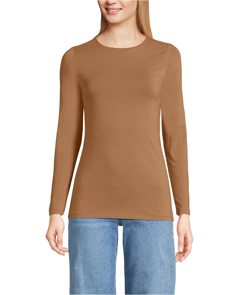 Lands' End Women's Lightweight Jersey Skimming Long Sleeve Crew Neck T-shirt