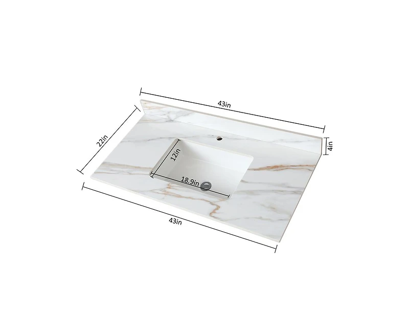 Casainc Inch Marble Vanity Top, Bathroom Vanity Top with Undermount Rectangular Middle Sink and 4" Height Backsplash