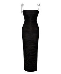 Miss Circle Women The Glint Black Ruched Chiffon Long Maxi Dress