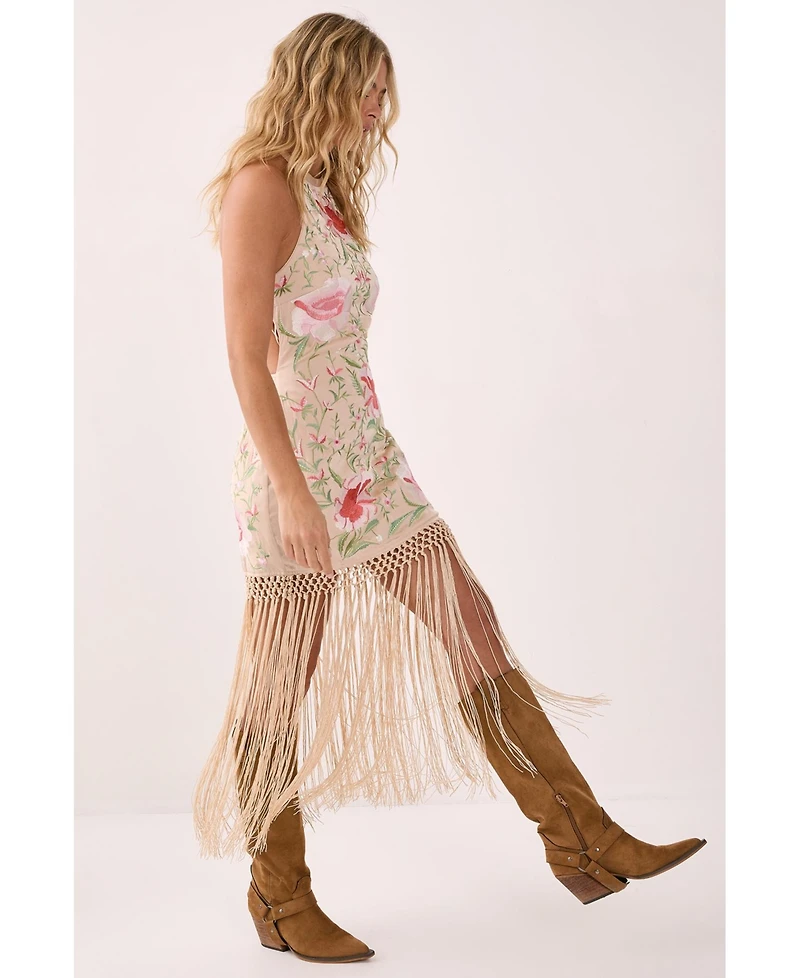 Nasty Gal Women's Beaded Halter Fringe Mini Dress