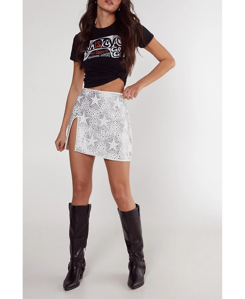 Nasty Gal Women's Star Diamante Detail Split Mini Skirt