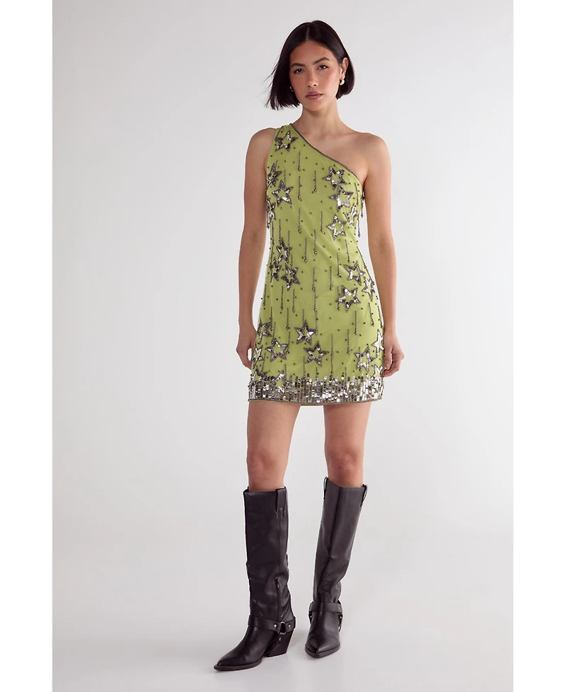 Nasty Gal Women's Tassel One Shoulder Sequin Mini Dress