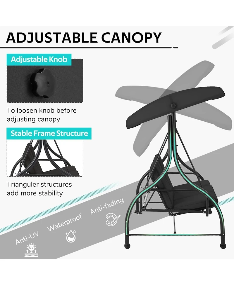 Aecojoy 3 Seats Porch Swing Chair with Adjustable Backrest & Canopy