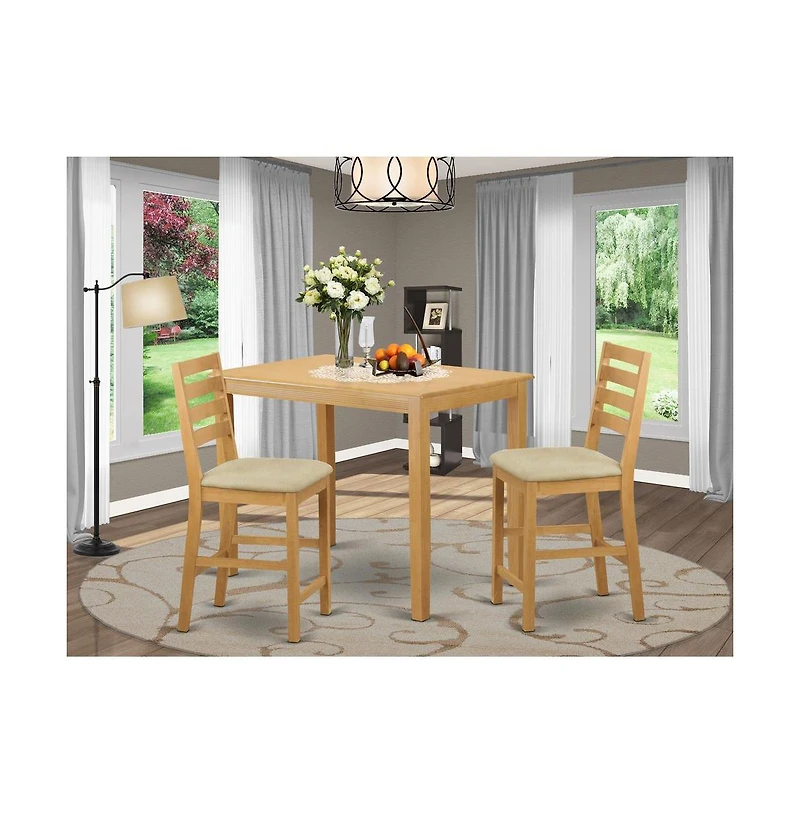 East West Furniture YACF3-oak-c 3 Pc counter height set - counter height Table and 2 dinette Chairs.