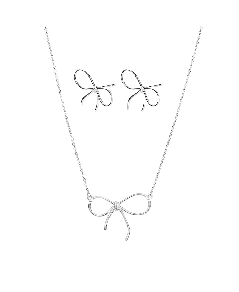 Sterling Silver 18k Gold Plated Colette Chic Bow Necklace & Stud Earrings Set