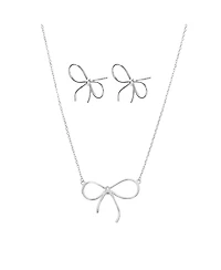 Sterling Silver 18k Gold Plated Colette Chic Bow Necklace & Stud Earrings Set