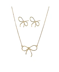 Sterling Silver 18k Gold Plated Colette Chic Bow Necklace & Stud Earrings Set
