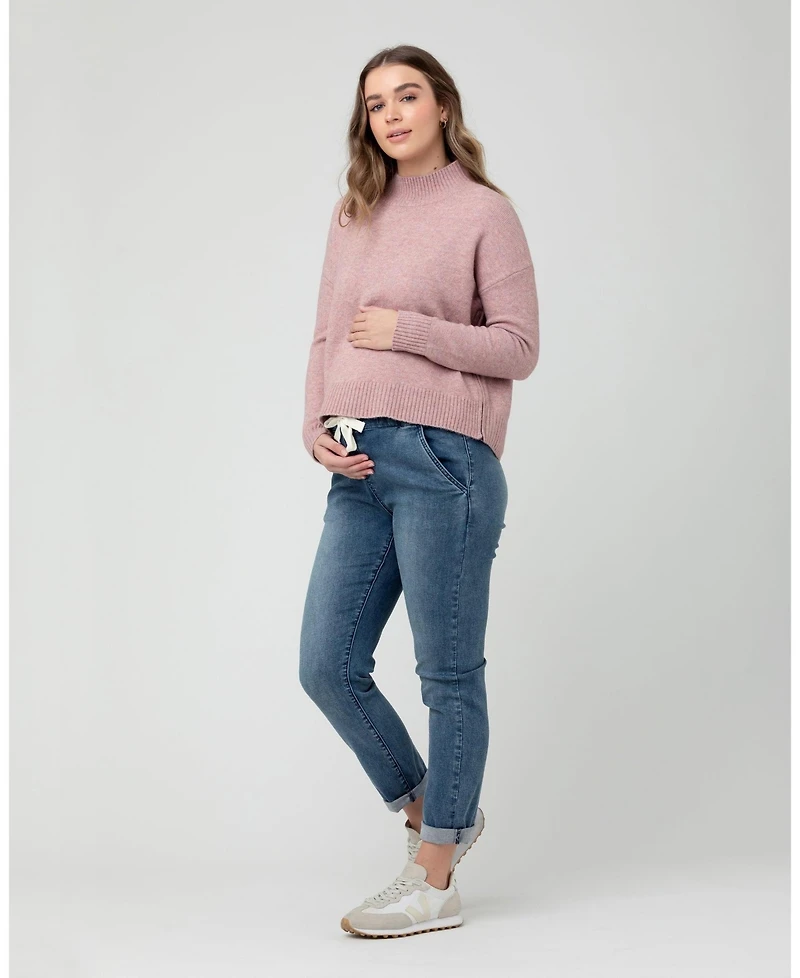 Ripe Maternity Jade Crop Nursing Knit Sweater Pink - Comfortable Wear