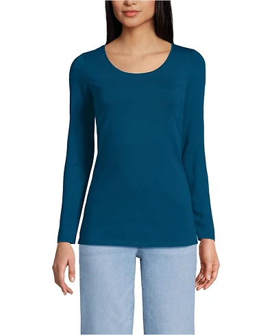 Lands' End Women's Lightweight Jersey Skimming Long Sleeve Scoop Neck T-shirt