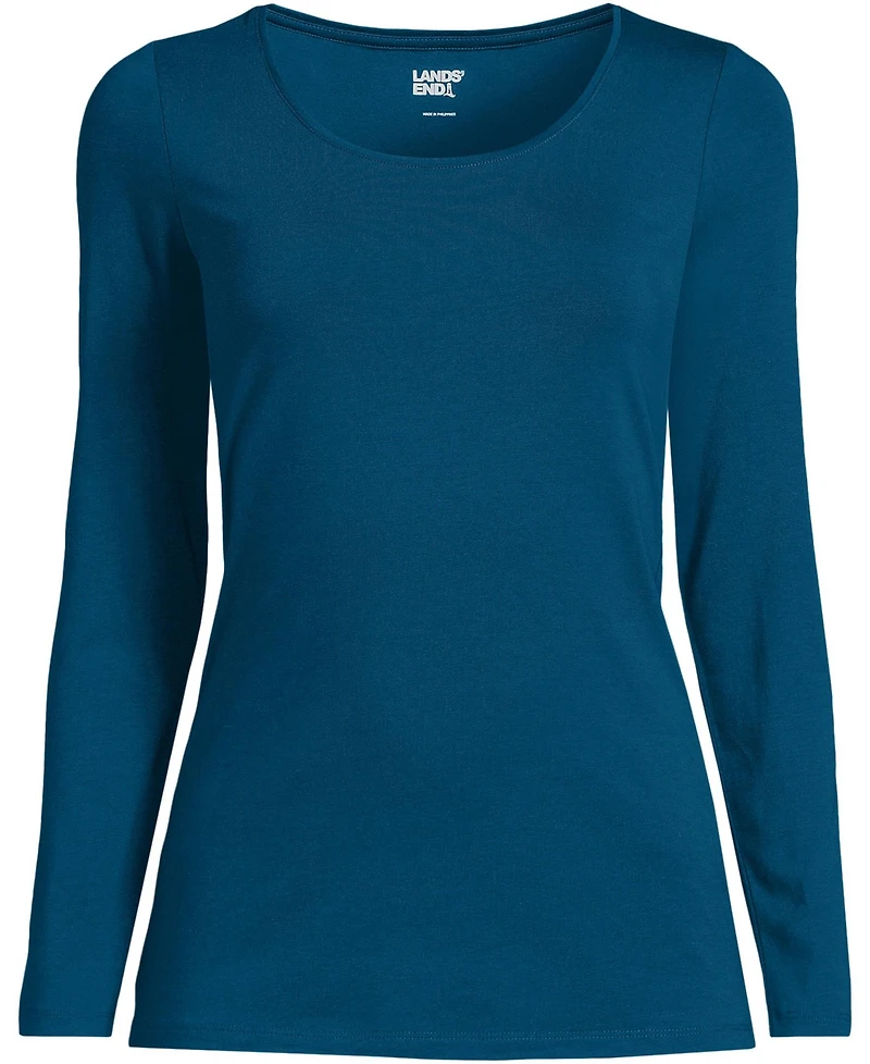 Lands' End Women's Lightweight Jersey Skimming Long Sleeve Scoop Neck T-shirt