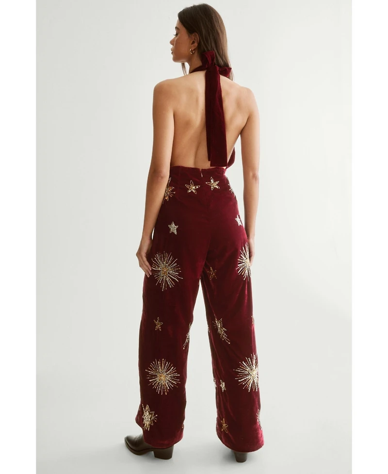 Nasty Gal Women's Star Embellished Velvet Halter Jumpsuit