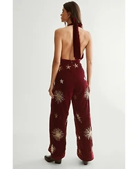 Nasty Gal Women's Star Embellished Velvet Halter Jumpsuit