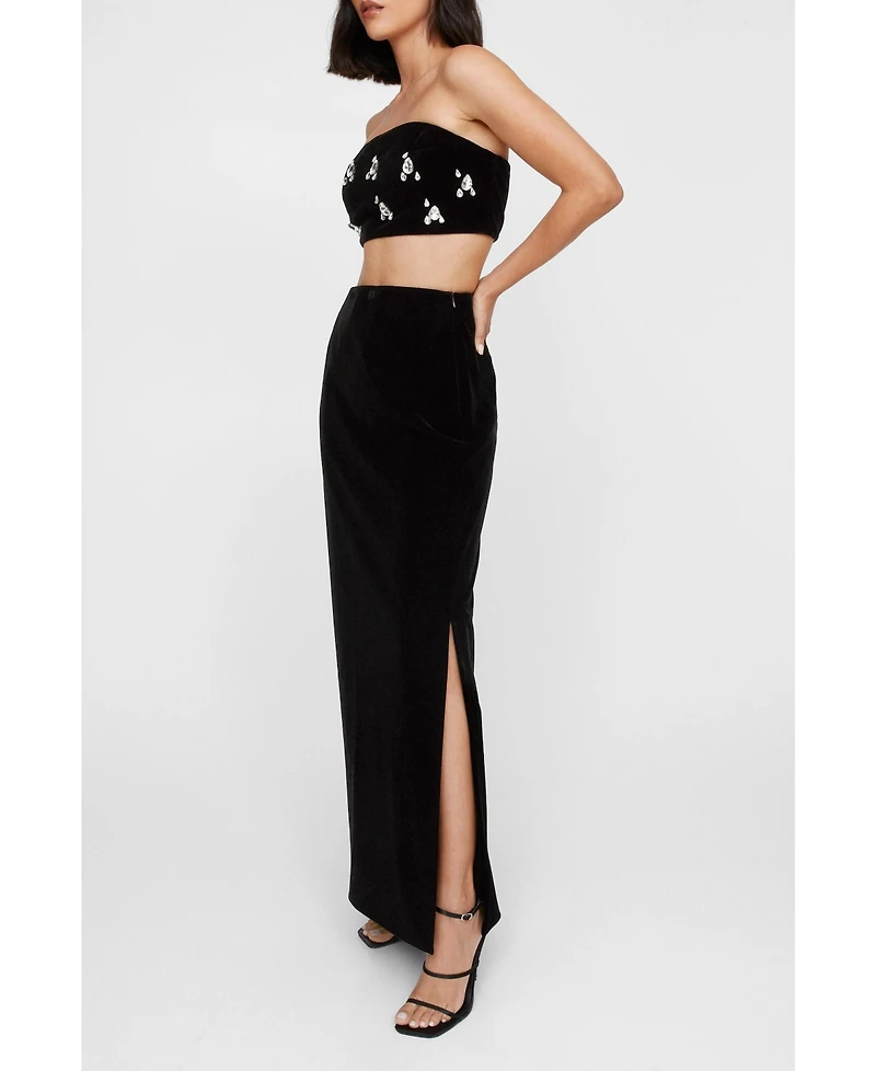 Nasty Gal Women's Velvet High Waist Side Split Maxi Skirt