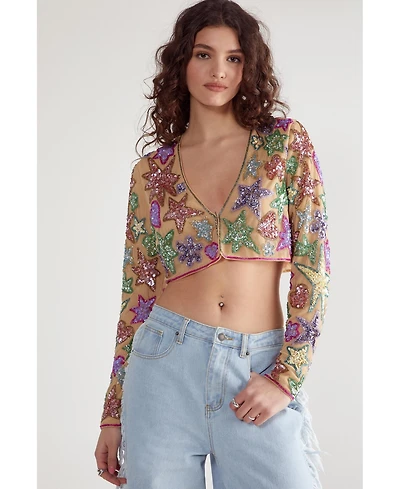 Nasty Gal Women's Star And Heart Embellished Crop Jacket