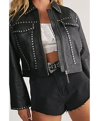 Nasty Gal Women's Leather Studded Cropped Jacket