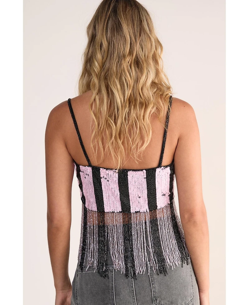 Nasty Gal Women's Stripe Sequin Tassel Crop Top
