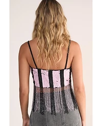 Nasty Gal Women's Stripe Sequin Tassel Crop Top