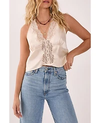 Nasty Gal Women's Satin Embroidered Lace Button Front Vest