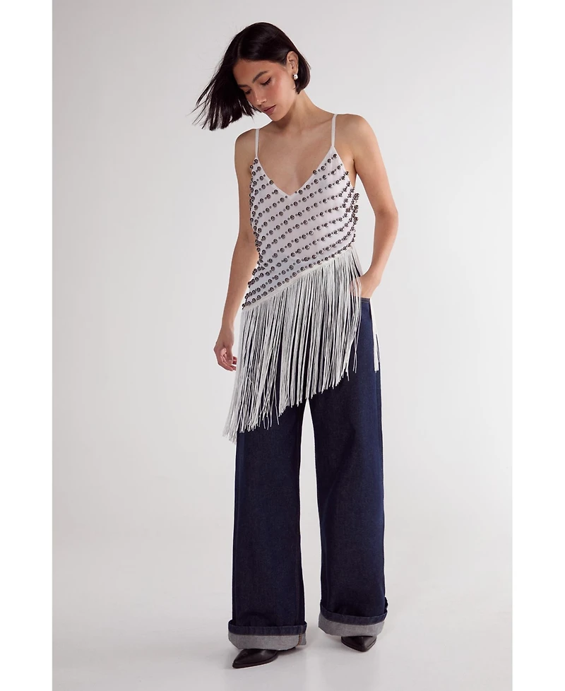 Nasty Gal Women's Studded Asymmetric Fringed Cami Top