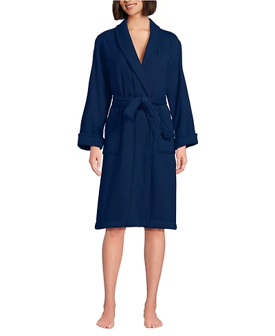 Lands' End Women's Petite Cotton Terry Knee Length Spa Bath Robe
