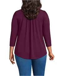 Lands' End Women's Plus 3/4 Sleeve Lightweight Jersey Embellished Top