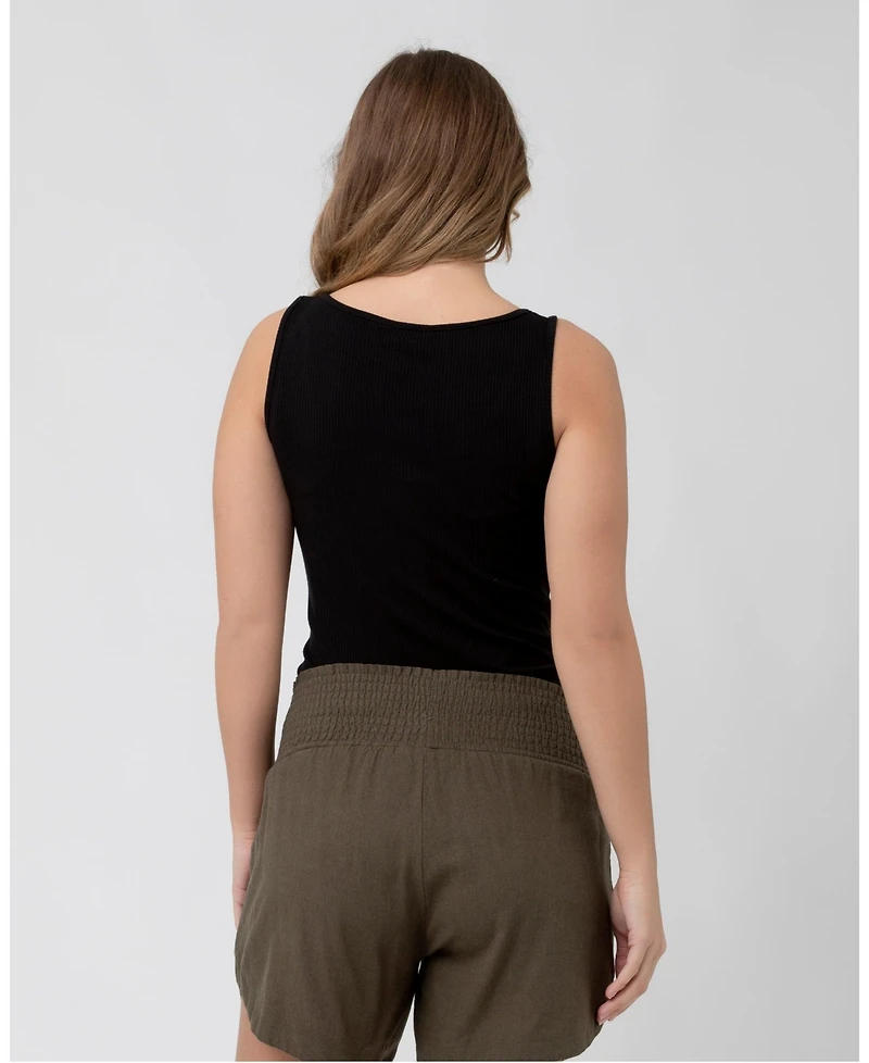 Ripe Maternity Izzy Button Down Rib Tank Black - Stylish Nursing Top for Women