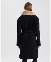 Ellen Tracy Women's Long Faux Wool Coat with Detachable Fur Collar