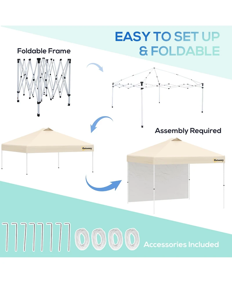 Outsunny 10' Pop-Up Foldable Gazebo with Roller Bag Sidewall