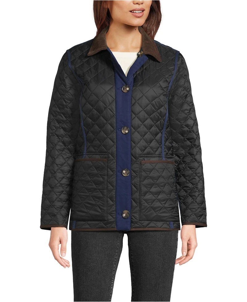 Lands' End Women's Print Reversible Barn Quilted Insulated Jacket