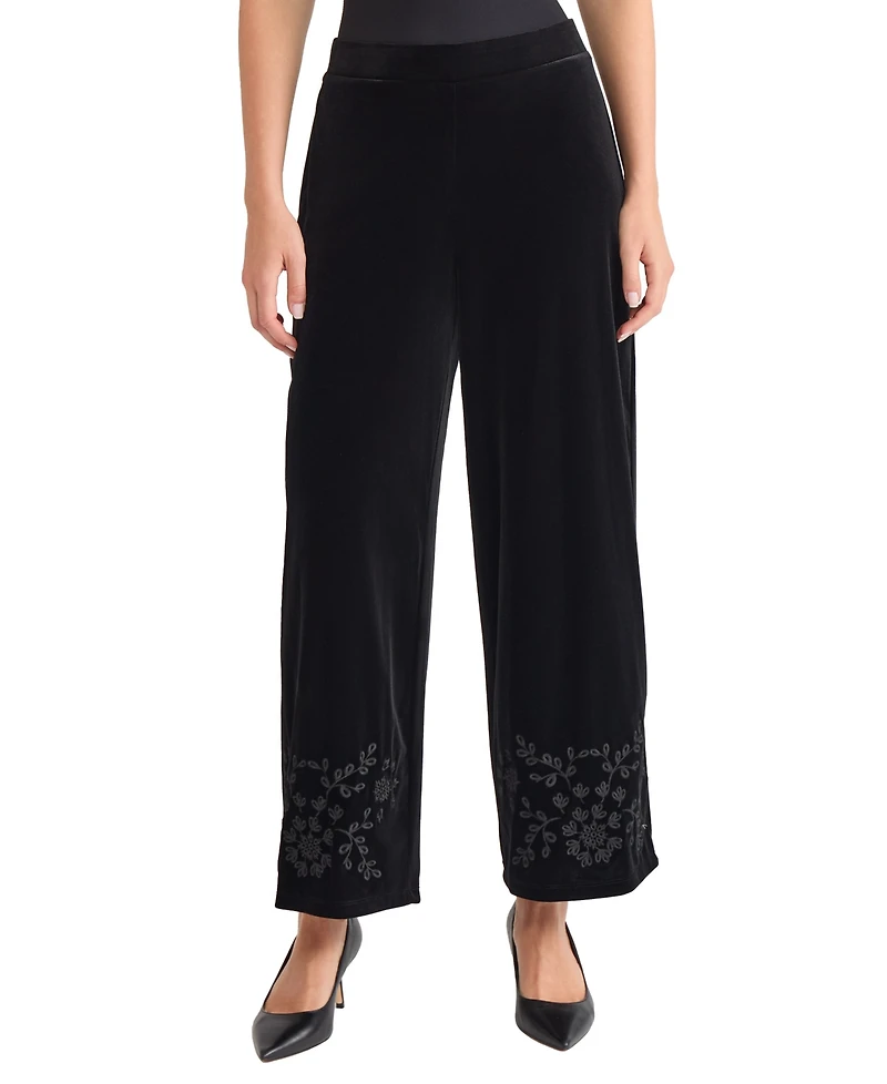 Jones New York Women's Embroidered Wide Leg Pants
