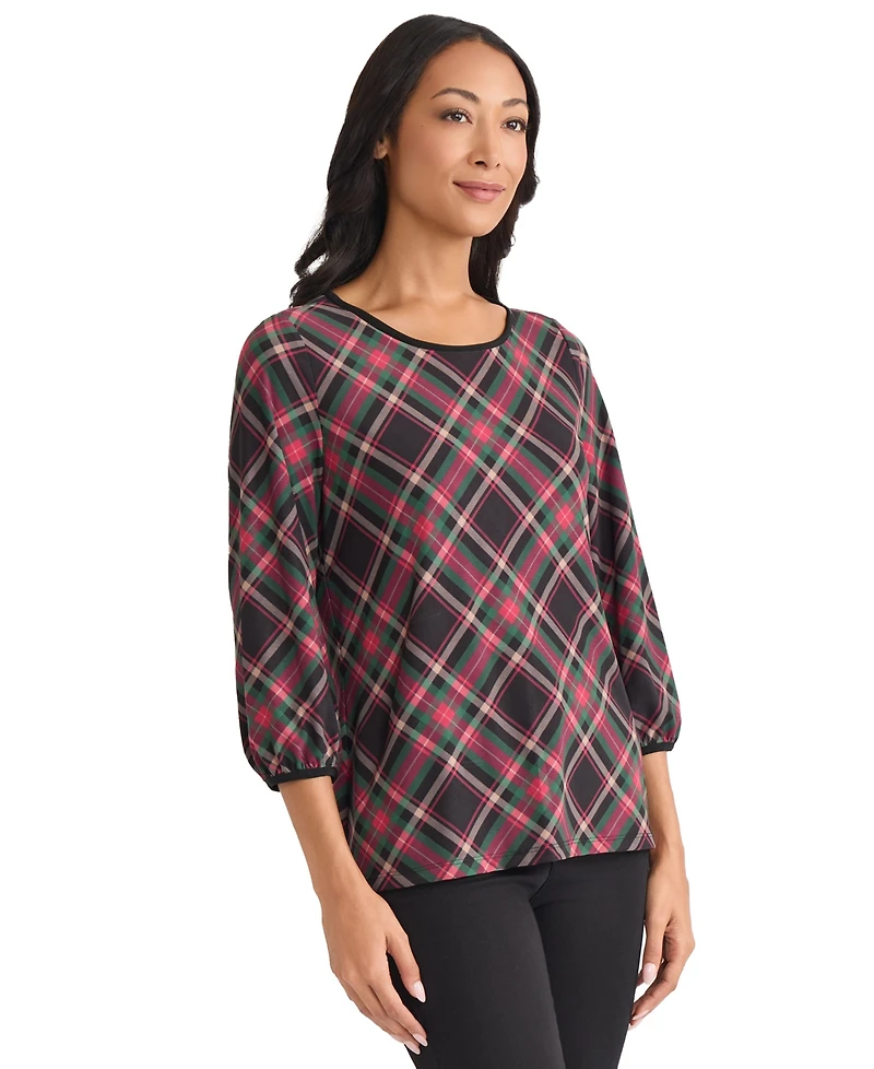 Jones New York Women's Printed Crew Neck Top