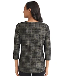 Jones New York Women's Two Tone Foil V-Neck Top