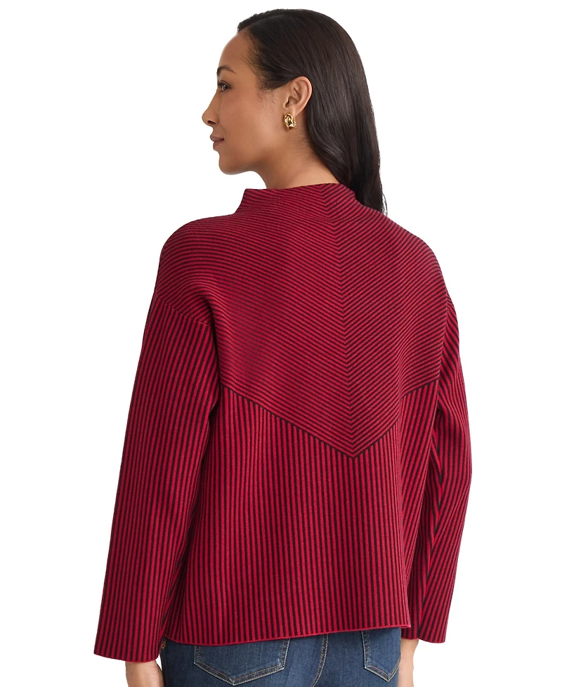 Jones New York Women's Striped Funnel Mock Neck Sweater