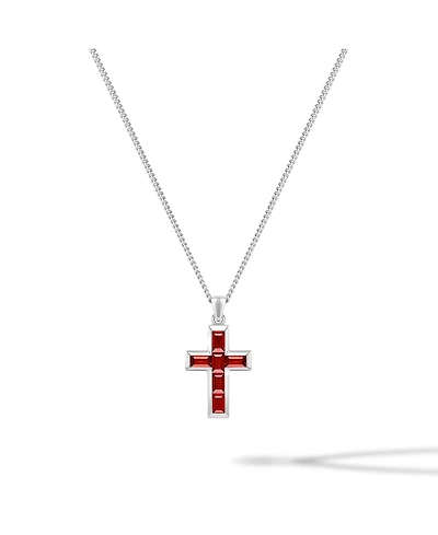 Vincero Men's Stone Cross Pendant - Red - Silver Necklace