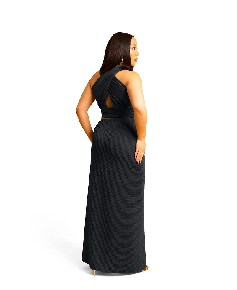 Rebdolls Plus Cross Over Crop Top - Black