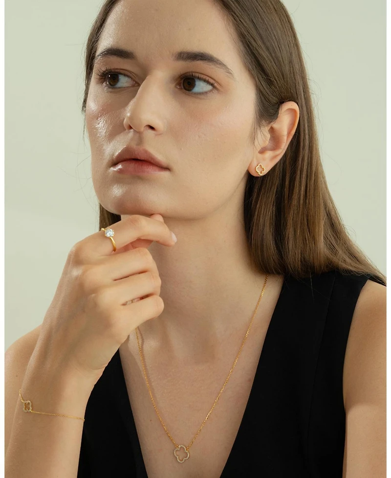 Bearfruit Jewelry Sterling Silver 18k Gold Plated Aria Clover Necklace & Stud Earrings Set